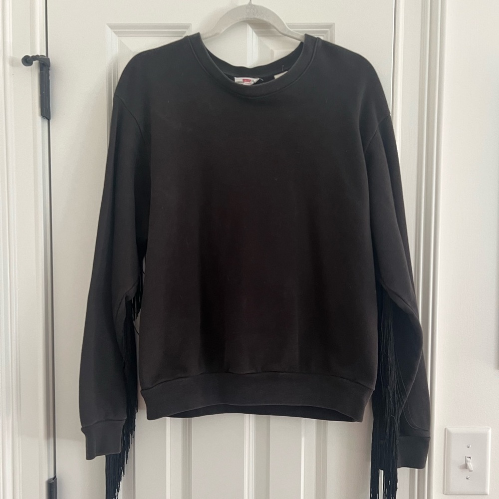 Levi’s charcoal gray fringe sweatshirt